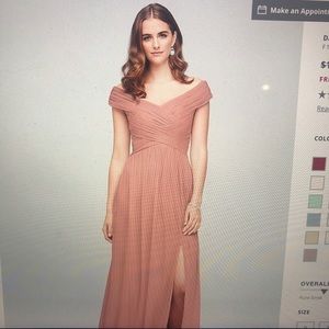 Crisscross off the shoulder mesh bridesmaid dress
